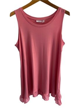 Logo Layers Sleeveless Peachy Pink Ruffle Hem Tank Top L